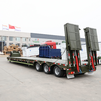 4 Axles 40t 50t 60t 100t Gooseneck Lowboy Low Bed Semi Trailer with High Load Capacity